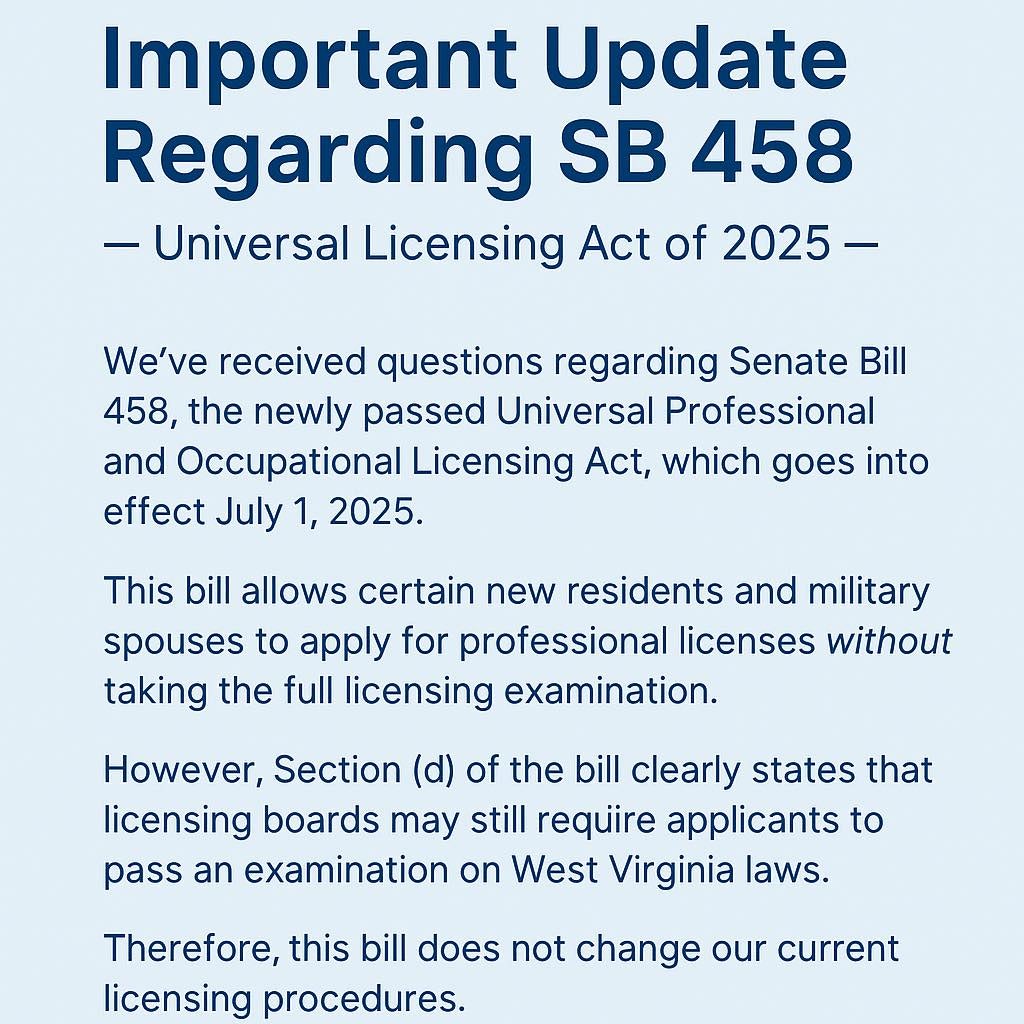 Important Update Regarding SB 458